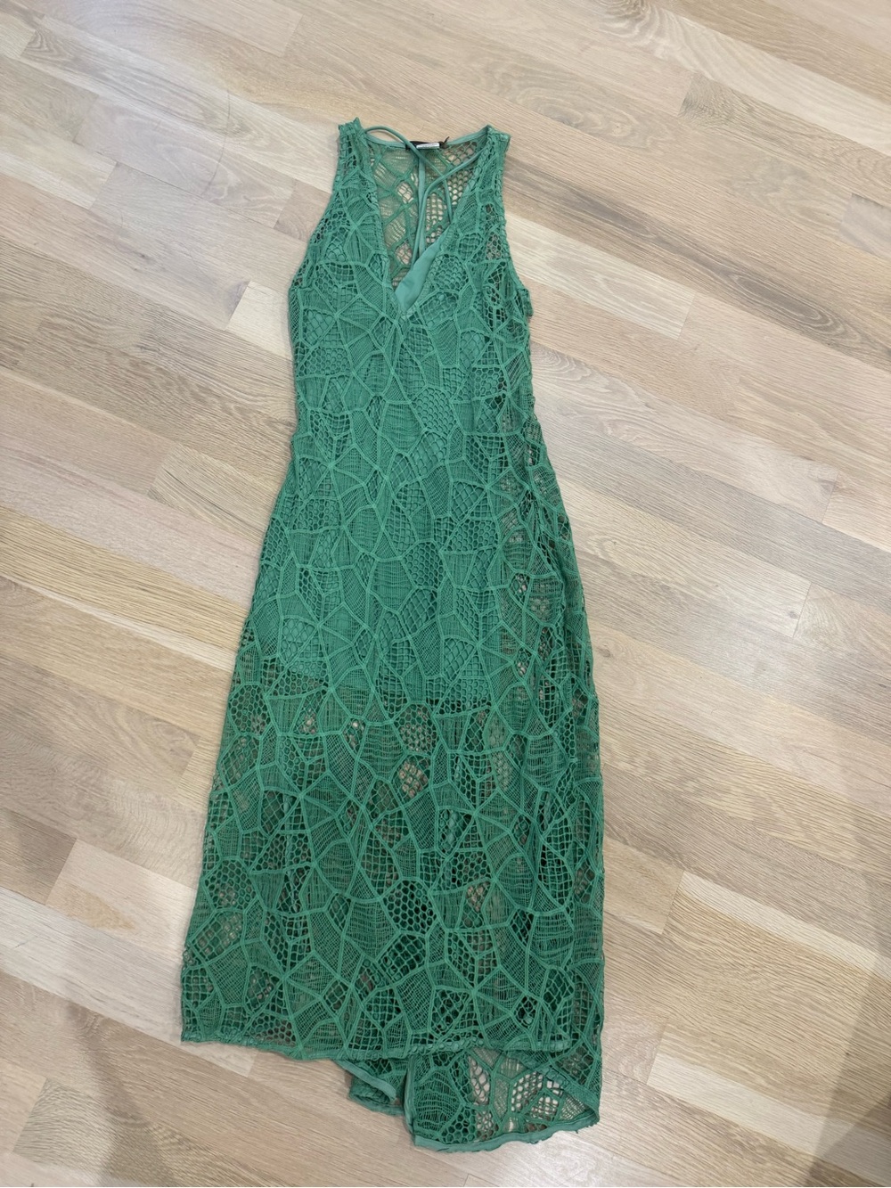 Vix Green Crochet Midi Dress with Lined Bodice